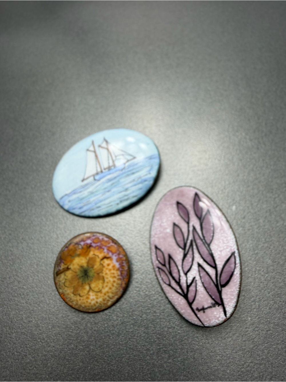 Vintage  Copper Enamel Brooches Handcrafted